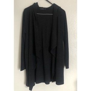 Doe & Rae Cardigan Black Waterfall Open Front Sweater W/pockets & Hood - Small